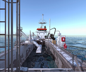 A technical fleet vessel designed for dredging and extraction of non-metallic construction materials.  Hopper dredger. 3d-rendering © La Nataly