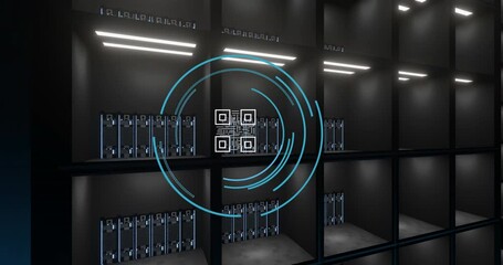 Animation of qr code data processing over computer servers - Powered by Adobe