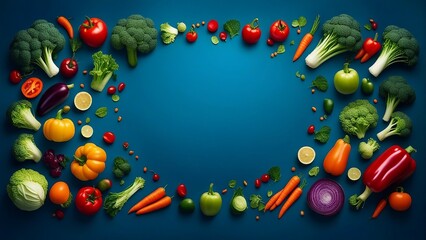 Fresh and Colorful Veggies on a Blue Canvas, Text Space Included