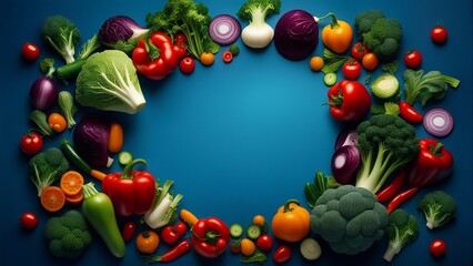 Colorful fresh vegetables On a blue background, Space for text