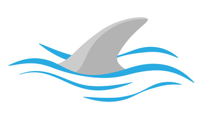 Shark fin silhouette and waves on white background. Vector illustration