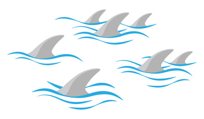 Fototapeta na wymiar Shark fin silhouette and waves on white background. Vector illustration
