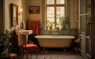3d render of vintage interior bathroom