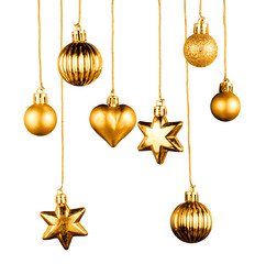 golden Christmas balls and star isolated