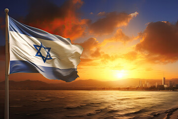Israel Flag in the Sunset - obrazy, fototapety, plakaty