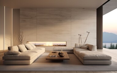 3d render of minimal interior living room
