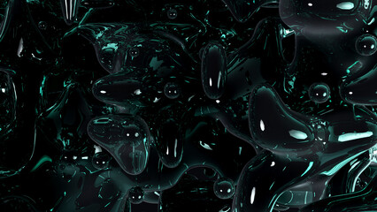 Abstract liquid background in dark green color with metallic textured