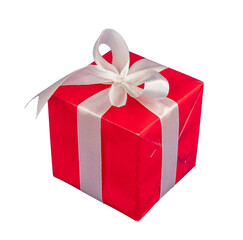 Red gift box with white bow isolated element