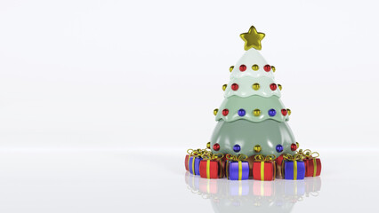 Merry christmas background. 3d Christmas tree and gift box on white background with copy space