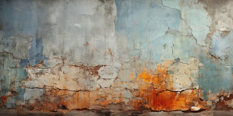 Obraz premium Abstract Decay: A stunning portrayal of the gritty and abstract canvas formed by textured, peeling paint on a weathered and rusty wall for your desktop wallpaper.