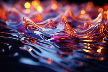 Glowing Water Ripples: Witness the mesmerizing play of neon lights reflected in water, forming a dynamic abstract for your desktop background.