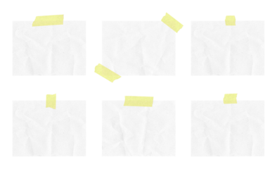 Realistic paper rectangles with adhesive tape strips on transparent  background. Sticky notes	