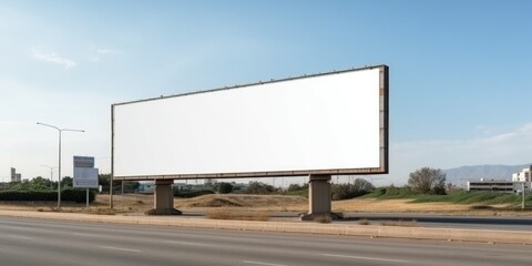 Fototapeta na wymiar Empty white billboard signage advertising signs on the side of highway. Mockup advertisement concept. Generative ai