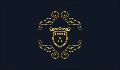 Luxury Golden Wedding Card Logo Blue Background A