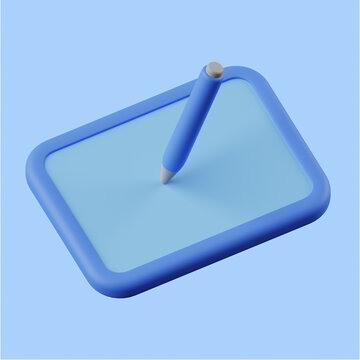 3d tablet icon on light blue background. 3d render illustration. Perfect for website or application design.