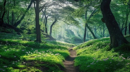 Obraz premium The magic forest game concept consists of grass and trees.