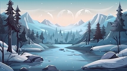 Winter forest scenery game scene concept