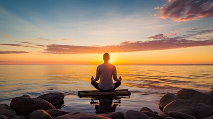 An image of someone practicing mindfulness, meditation, or relaxation exercises, emphasizing the importance of mental fitness in conjunction with physical fitness - obrazy, fototapety, plakaty