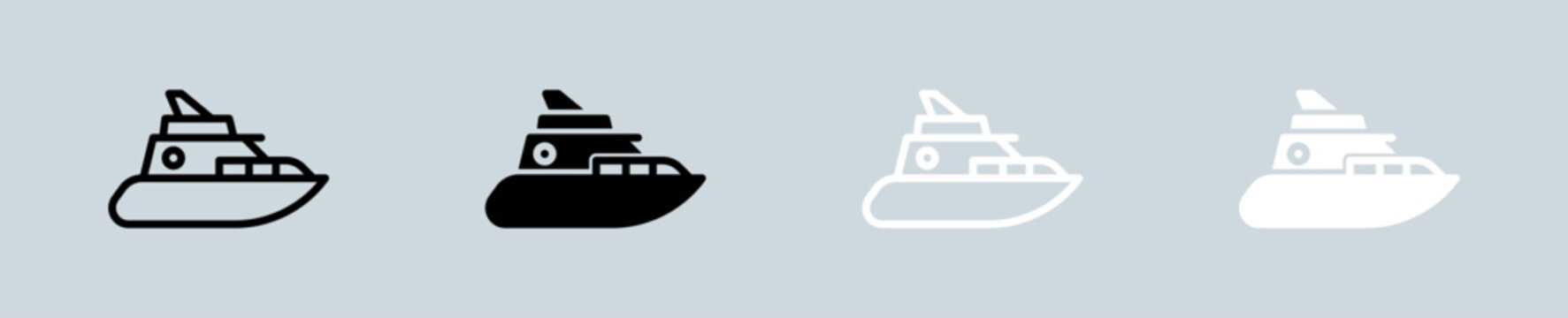 Yacht icon set in black and white. Ship signs vector illustration.