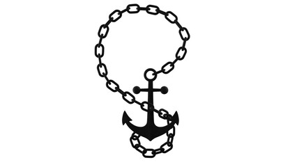 Black ship anchor with chain isolated on transparent and white background. Ship concept. 3D render
