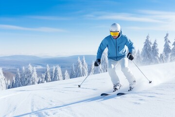A man skiing down a snow-covered slope
