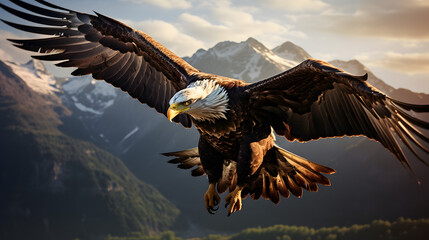 Majestic eagle in flight moments before landing
