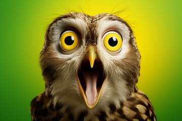 Obraz premium An owl with its beak wide open in a close-up shot