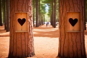 Two trees with a heart-shaped cutout