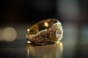 Close-up of a ring worn during a wedding ceremony. Generative AI