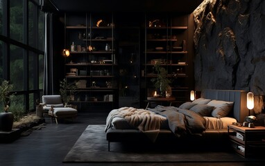 3d render of dark interior bedroom