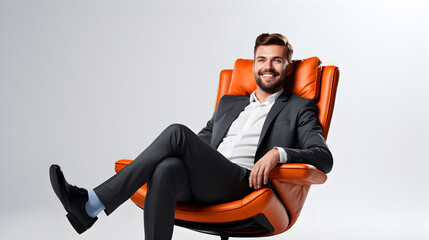 A young businessman sitting on a comfortable chair, created by generative AI technology