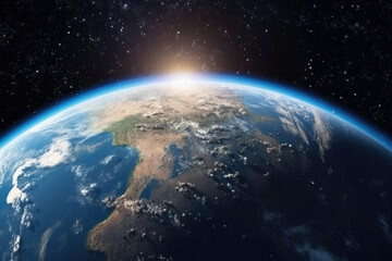 Night of Planet Earth globe from space view with city light of each countries on land and sunlight, Galaxy and space concept.