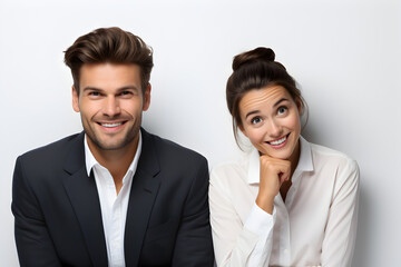 Two business people, businessman and  businesswoman, created by generative AI technology