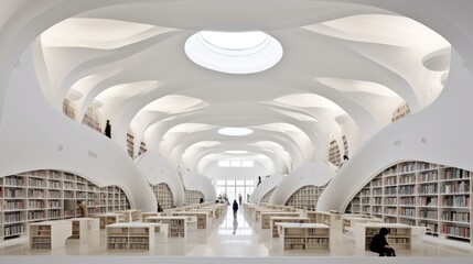 Chinese high school library with amazing space and light where learning is easy. Generative AI Technology 
