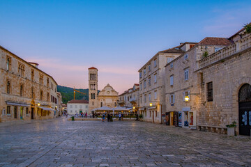 Main square in old medieval town Hvar. Hvar is one of most popular tourist destinations in Croatia...