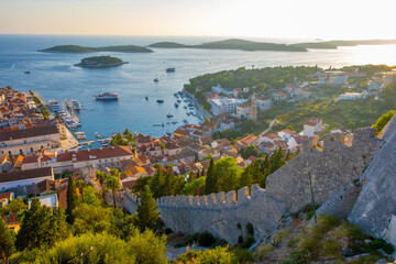 Beautiful view of harbor in Hvar town, Croatia - obrazy, fototapety, plakaty