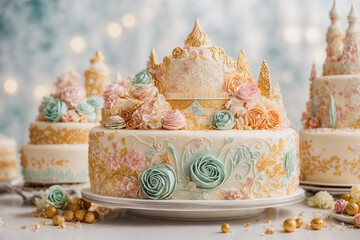 Creamy cake, adorned with intricate designs. Indulge in a luscious, creamy delight. Generative AI