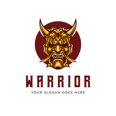 Angry Ronin Mask of Samurai Warrior Logo Helmet in vector illustration