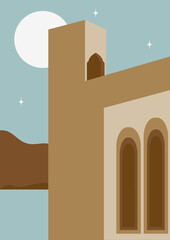 Aesthetic minimalist historical architecture poster illustration.