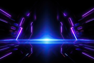 Naklejka premium abstract futuristic tunnel with neon lights and reflections 3d rendering background, Futuristic Sci-Fi Abstract Blue And Purple Neon Light background, AI Generated