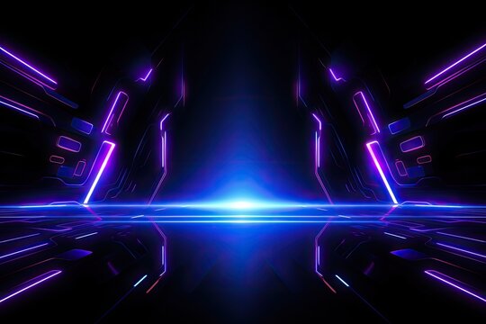 Fototapeta abstract futuristic tunnel with neon lights and reflections 3d rendering background, Futuristic Sci-Fi Abstract Blue And Purple Neon Light background, AI Generated