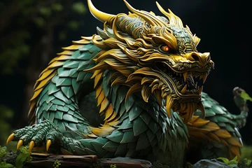 Fotobehang Happy Chinese New Year 2024.Green wooden dragon © Evhen Pylypchuk