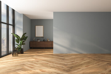empty living room with blue tones wall  3d Rendering © leymandesign