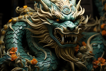 Happy Chinese New Year 2024.Green wooden dragon