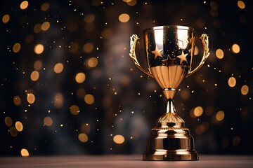 Trophy image on a dark background with abstract shiny lights - obrazy, fototapety, plakaty