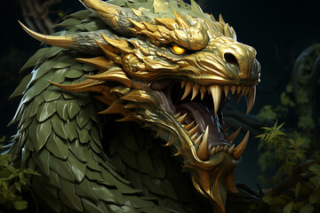 Happy Chinese New Year 2024.Green wooden dragon