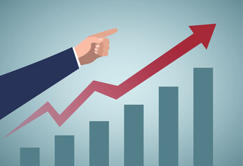 Economic growth. Businessman pointing direction, leadership concept.