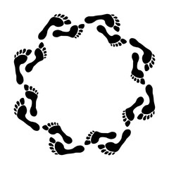 Round Foot step frame. Imprint, silhouette of a bare human foot.