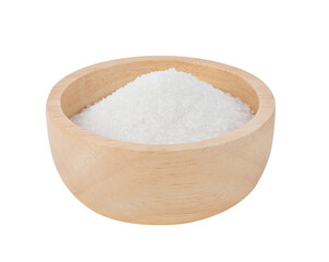 White sugar in wood bowl on transparent png