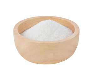 White sugar in wood bowl on transparent png